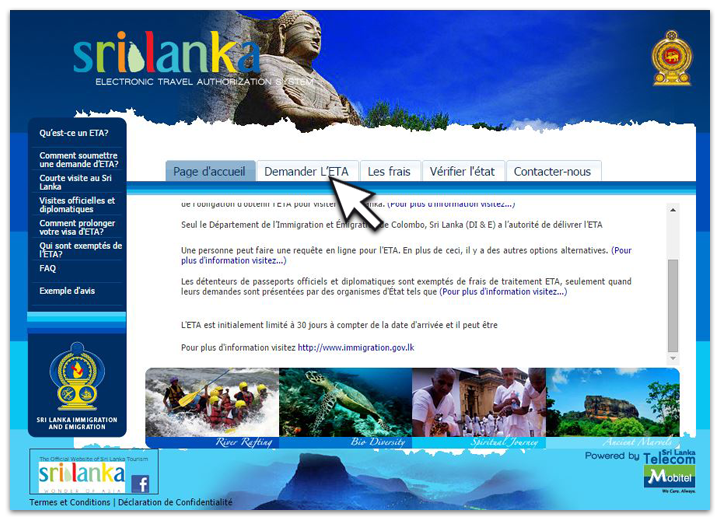 Visa voyage Sri Lanka - écran 1
